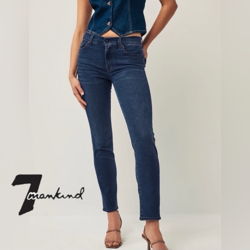 7 For All Mankind Roxanne Dark Blue Mid Rise Cotton Skinny Jean Size 25
